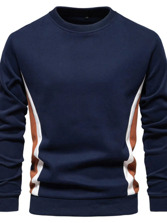 Men's Side Striped Contrast Round Neck Sweatshirt Navy