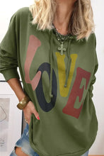 LOVE Drawstring Dropped Shoulder Hoodie Woman Sweatshirts