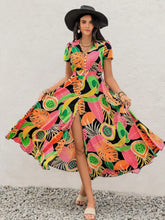 Tropical Print V-Neck Short Sleeve Midi Dress Casual Dresses