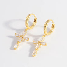 925 Sterling Silver Zircon Cross Earrings Gold One Size
