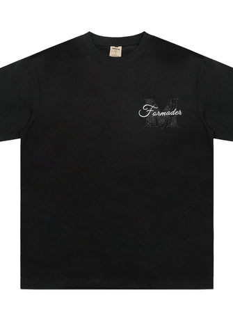 Men's Round Neck Embroidered Letter T-Shirt Black