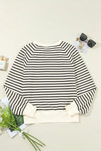 Decorative Button Striped Long Sleeve Sweatshirt Woman Sweatshirts
