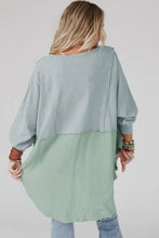 Contrast Texture Round Neck Long Sleeve Blouse Woman Sweatshirts