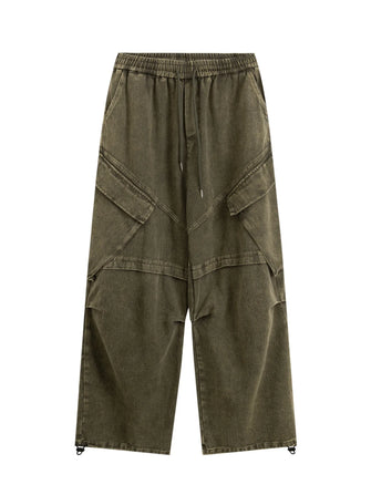 Men's Wide Leg Pants with Drawstring Waist Army Green