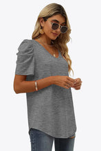 V-Neck Puff Sleeve Tee Woman T Shirts
