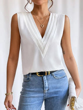 V-Neck Pleated Sleeveless Cami Tank Top White