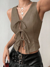 Tied Front V-Neck Tank Mocha