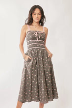 Davi & Dani Contrast Velvet Tape Smocking Bodice Midi Dress Woman Casual Dress