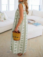 Printed Tie Shoulder Square Neck Midi Dress Casual Dresses