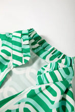 Abstract Patterned V Neck Puff Short Sleeve Mini Dress Casual Dresses