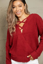 Woven Right Crisscross Back Waffle-Knit Sweater Sweater Pullovers
