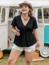 Plus Size V-Neck Flutter Sleeve Blouse Woman Blouses