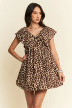 Davi & Dani Animal Printed Velvet Ribbon Mini Dress BROWN ANIMAL
