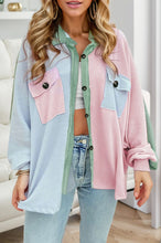 Contrast Pocketed Button Up Long Sleeve Shacket Light Blue
