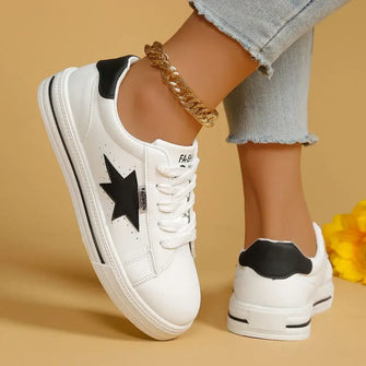 Star Round Toe Lace Up Sneakers White Woman Sneakers