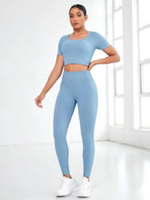 Round Neck Short Sleeve Top and Leggings Active Set Woman Activewear