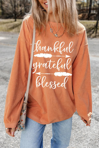 Letter Graphic Round Neck Long Sleeve Sweatshirt Sherbet Woman Sweatshirts
