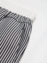 Black and white striped wide leg cotton drawstring pants with a soft elastic waistband for comfortable wear
