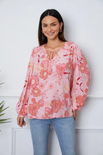 Floral Smocked Tassel Tie Balloon Sleeve Blouse Blush Pink Woman Blouses