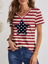 FAM-FAM Striped V-Neck Short Sleeve T-Shirt Burgundy