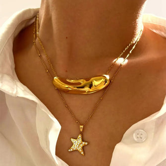 2-Piece 18K Gold-Plated Stainless Steel Necklace Gold One Size