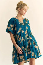 Davi & Dani Floral Print Short Bell Sleeve Pleated Mini Dress Casual Dresses