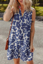 Floral Sleeveless Color Block Notched V Neck Mini Dress Casual Dresses