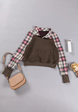 Plaid Half Zip Long Sleeve Sweatshirt Woman Sweatshirts