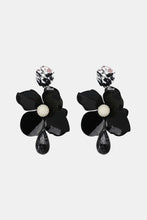 Bloosom Flower and Teardrop Resin Dangle Earrings Black One Size