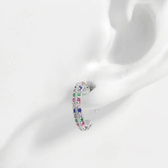 925 Sterling Silver Contrast Zircon Earrings Silver One Size