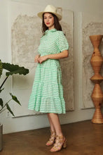 Davi & Dani Checkered Puff Sleeve Tiered Shirt Dress Casual Dresses