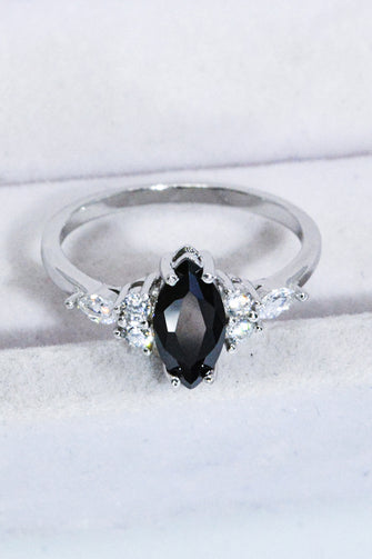 925 Sterling Silver Black Agate Ring Black