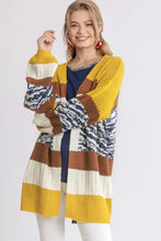 Umgee Full Size Color Block Open Front Longline Cardigan Plus Size GOLD BROWN Cardigans