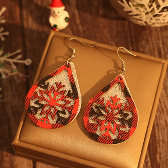 PU Leather Teardrop Shape Earrings Deep Red One Size