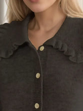 Frill Button Up Collared Neck Long Sleeve Cardigan Woman Outerwear