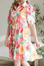 Button Down Floral Puff Sleeve Babydoll Dress Casual Dresses