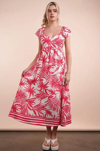 VERY J Tropical Printed Midi Summer Boho Dress Tomato Mix Casual Dresses