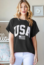 Heimish Full Size USA Graphic Short Sleeve Ribbed Top Black