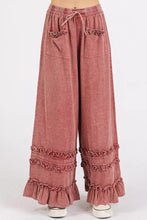 Mittoshop Ruffle Trim Pocket Mineral Wash Wide Leg Pants Woman Pants