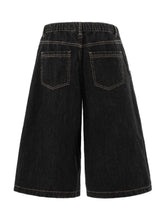 Men's Wide-Leg Denim Shorts with Plaid Accent