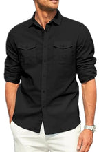 Men's Plus Size Button Down Collared Neck Long Sleeve Shirt Black