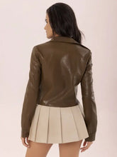 Collared Neck Snap Down Long Sleeve Jacket Woman Outerwear