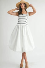 MABLE Smocked Bodice Bubble Midi Dress Casual Dresses