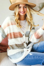 Haptics Full Size Button Down Stripe Soft Fuzzy Sweater Cardigan Casual Dresses