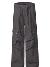 Men's Wide Leg Cargo Pants with Drawstring Waist Dark Gray