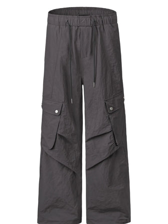 Men's Wide Leg Cargo Pants with Drawstring Waist Dark Gray