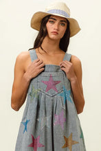 Bibi Star Rhinestone Washed Denim Short Overalls with Star Patches