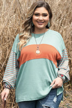 Plus Size Color Block Dropped Shoulder T-Shirt Teal Woman T Shirts