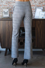 Heimish gray and white plaid flare pants with high-waisted wide waistband plus size full length trousers