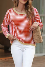 Striped Round Neck Drop Shoulder T-Shirt Woman Blouses